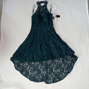 Green High-Low Halter Style Special Occasion Dress